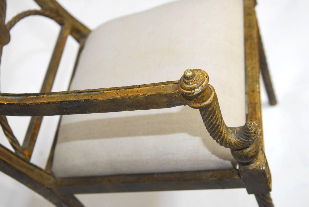 Regency Neoclassical Metal Rope Armchair In Distressed Condition In Rio Vista, CA