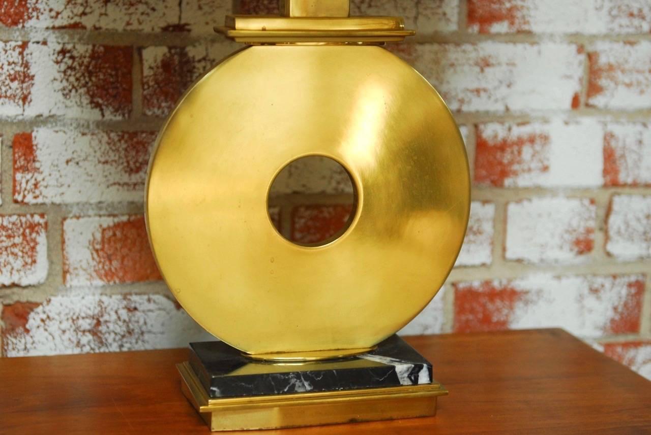 American Pair of Robert Abbey Modern Brass and Marble Table Lamps