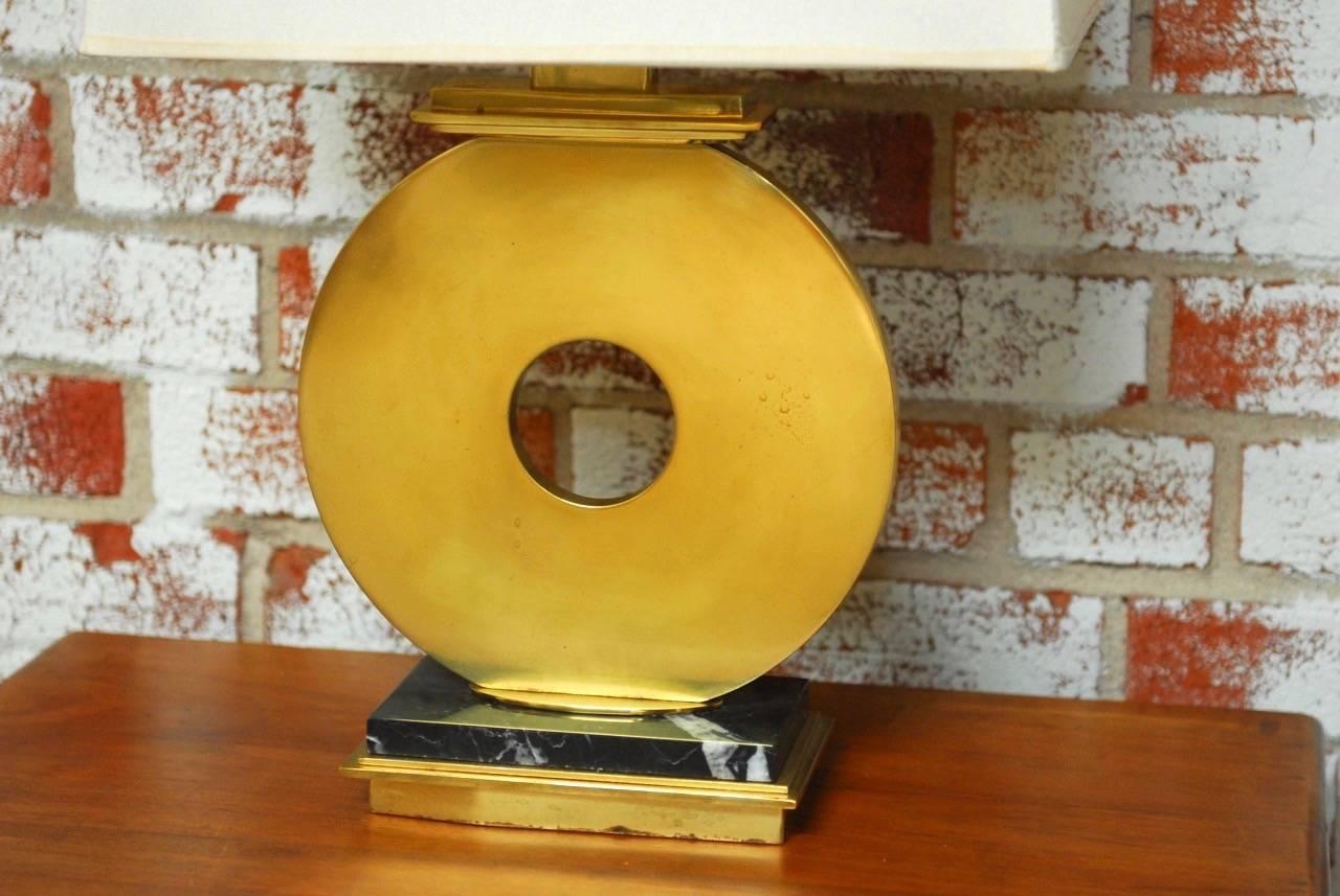 Pair of Robert Abbey Modern Brass and Marble Table Lamps In Excellent Condition In Rio Vista, CA