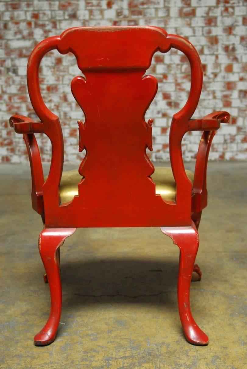 Chinese Chippendale Style Red Lacquer Chinoiserie Armchair  1