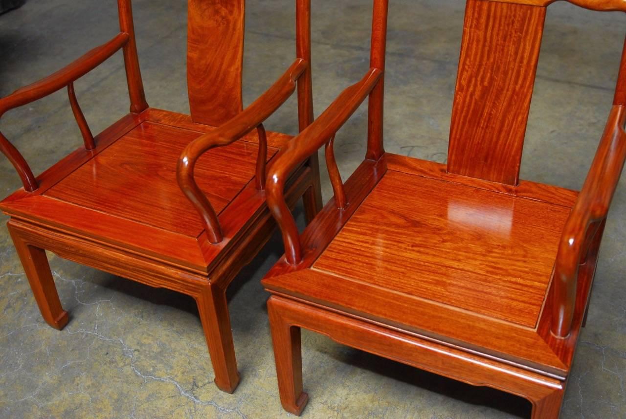 Hand-Crafted Pair of Chinese Rosewood Qing Style Armchairs For Sale