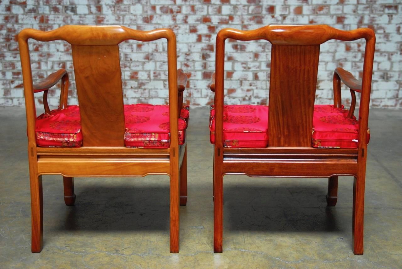 Pair of Chinese Rosewood Qing Style Armchairs For Sale 4