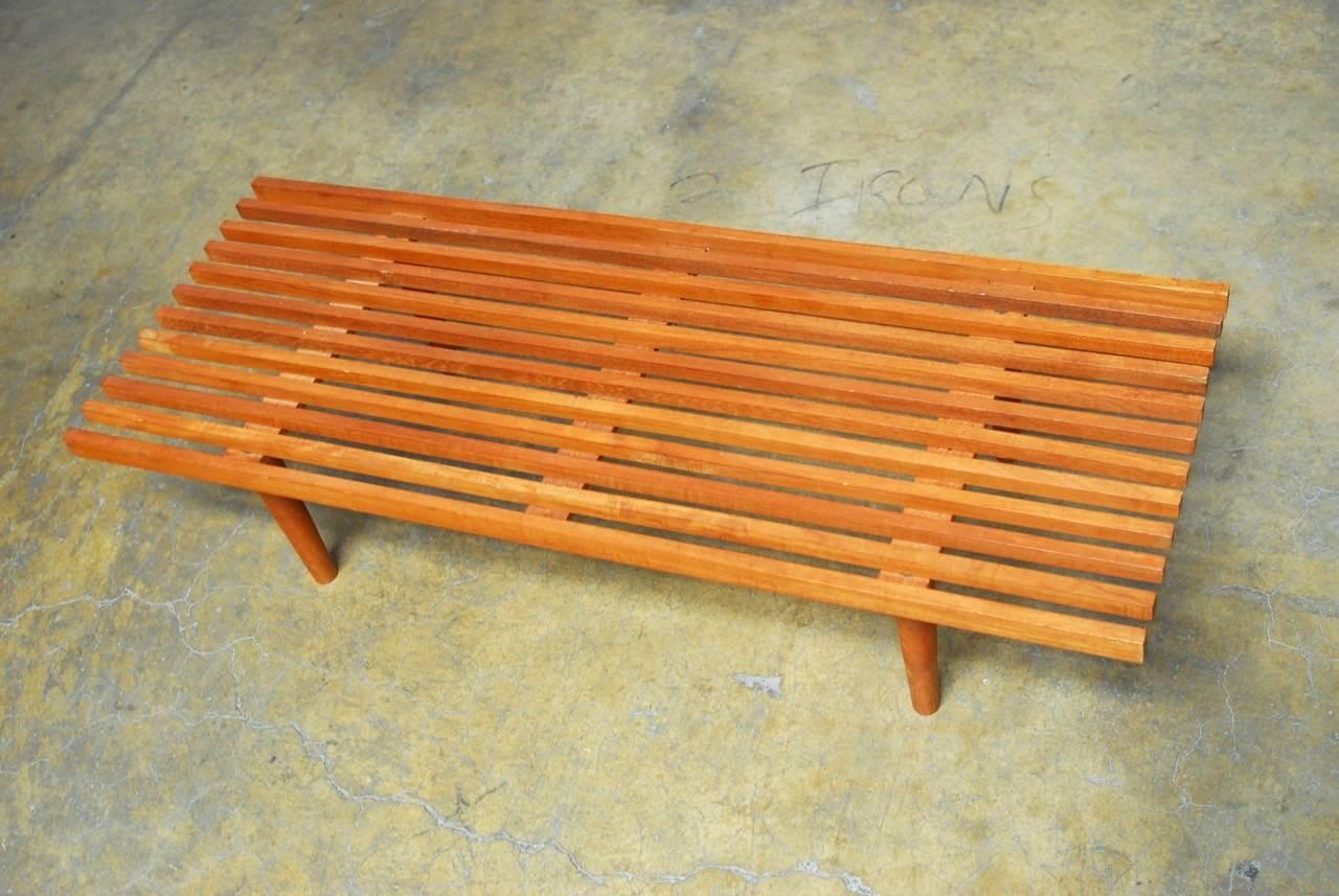 Mid-Century Modern George Nelson Style Low Slat Wood Bench Coffee Table