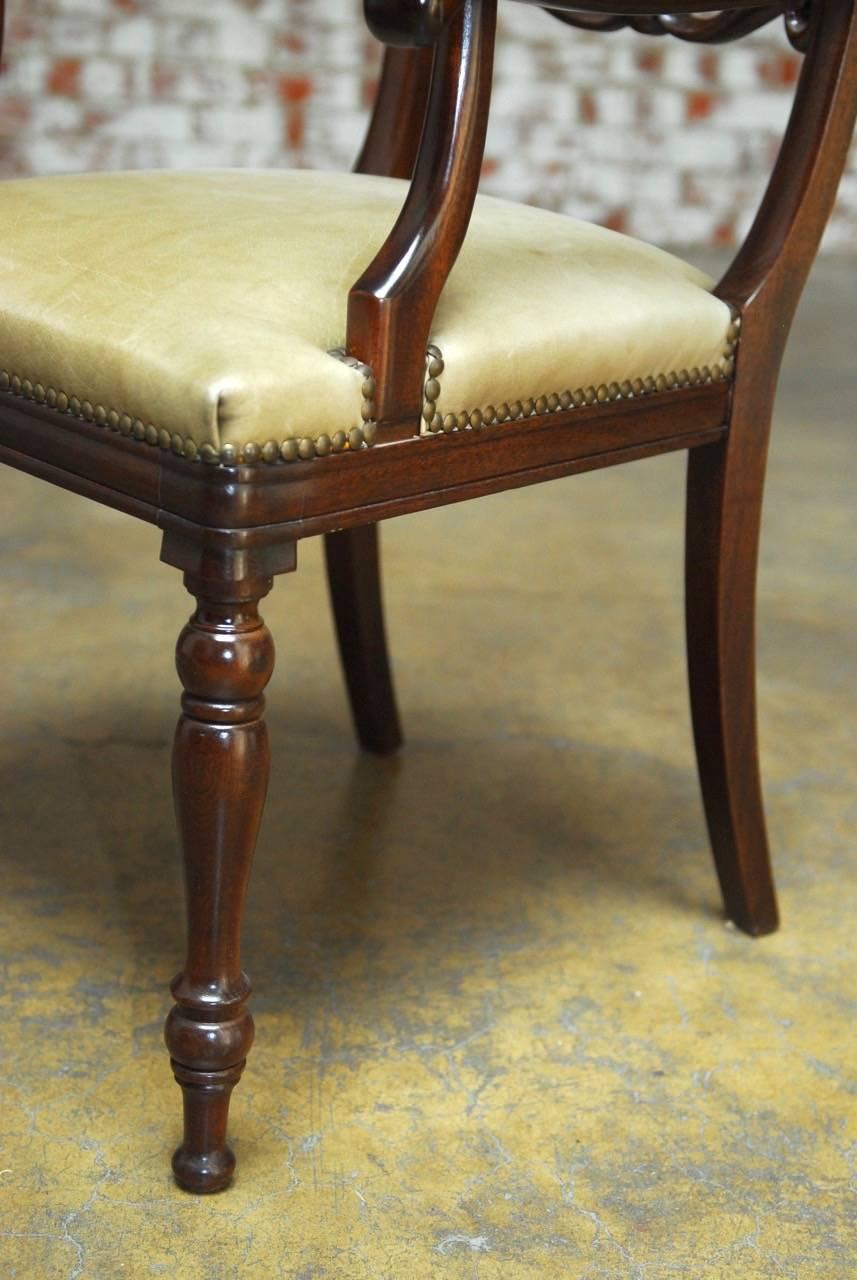 Set of Eight Regency Mahogany and Leather Dining Armchairs 1