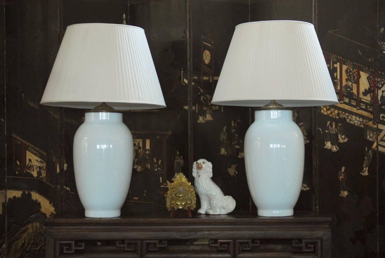 Monumental Pair of Blanc de Chine Baluster Form Table Lamps 1