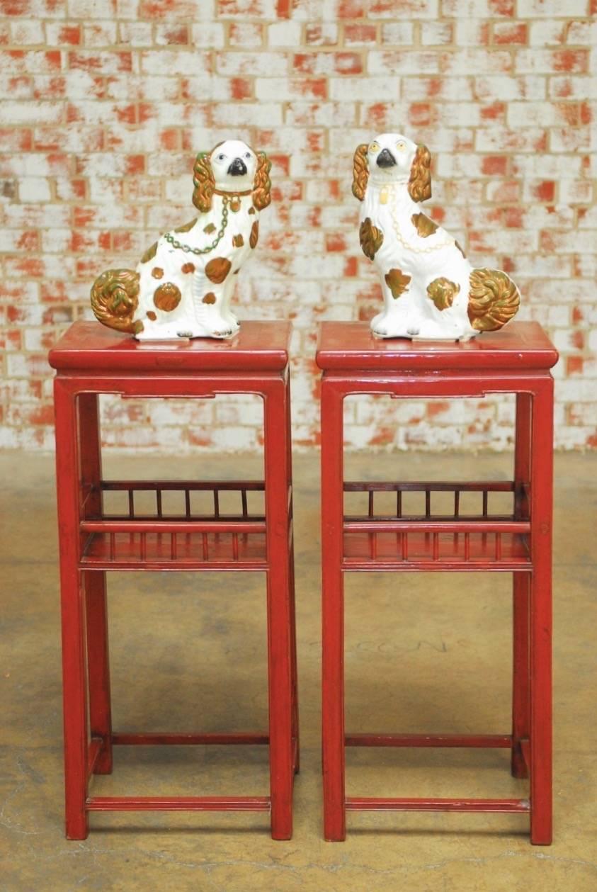 Chinese Carved Red Lacquer Pedestal Tables 1