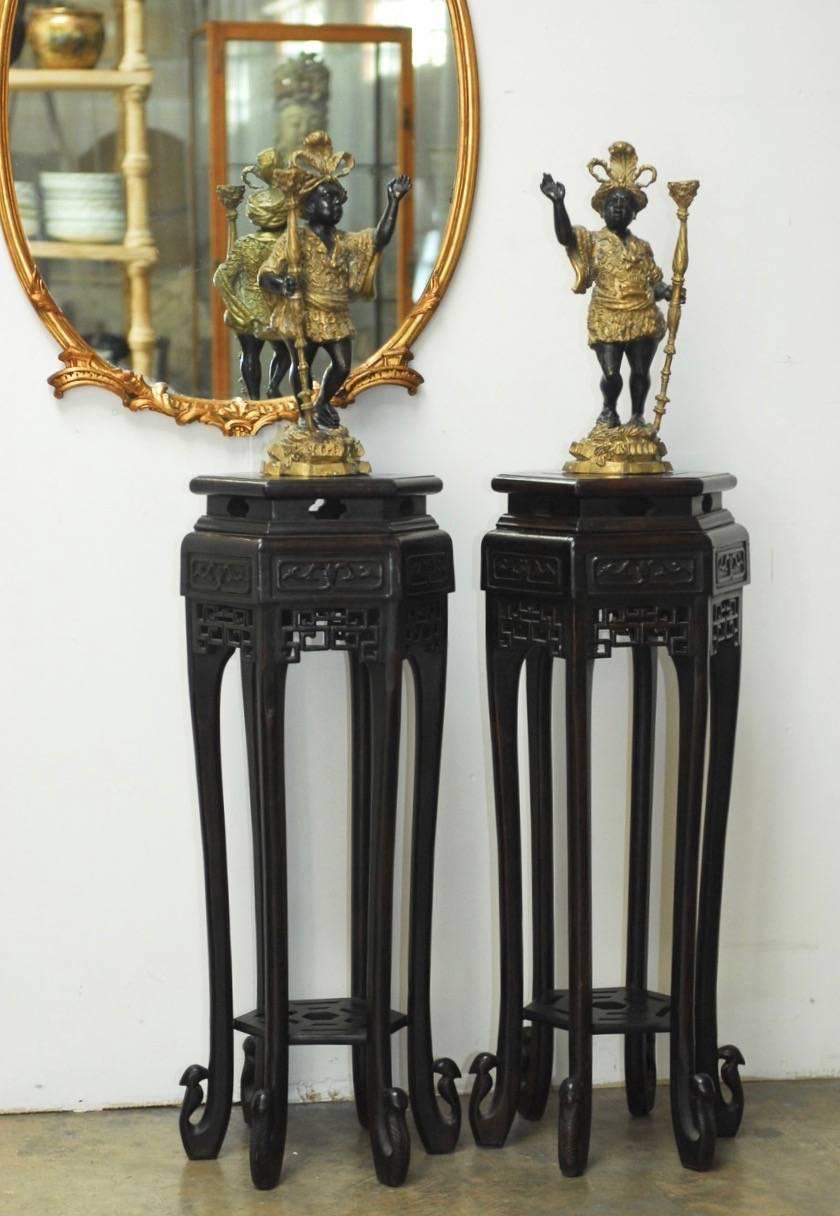 Pair of Chinese Carved Pedestal Tables or Plant Stands 2