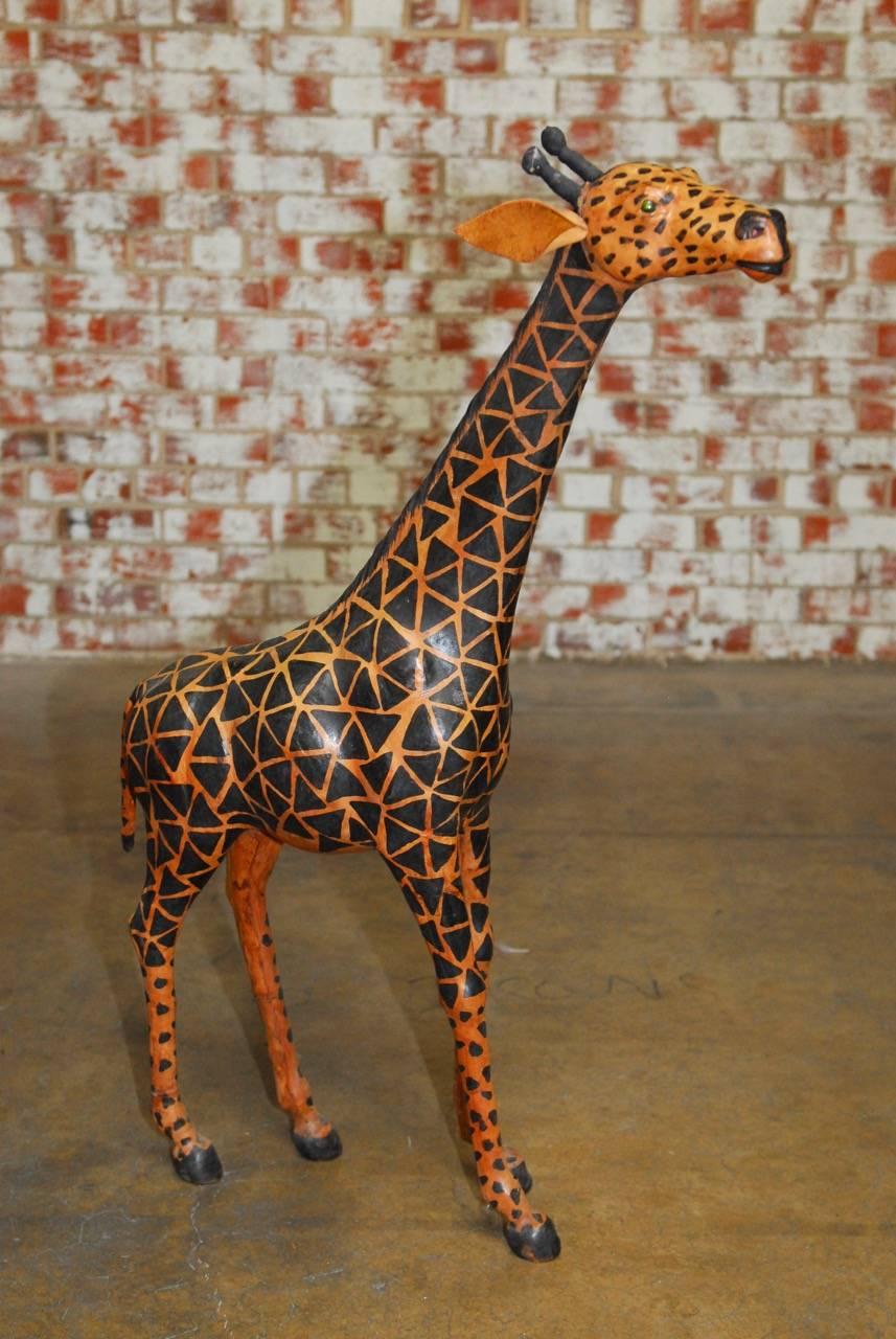 Pair of Painted Leather Giraffe Sculptures In Excellent Condition In Rio Vista, CA