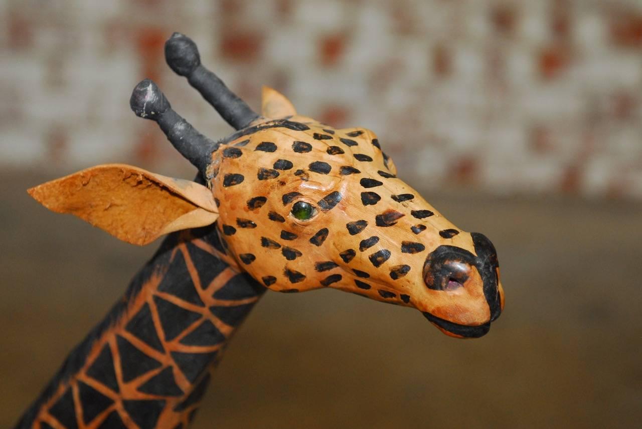 20th Century Pair of Painted Leather Giraffe Sculptures