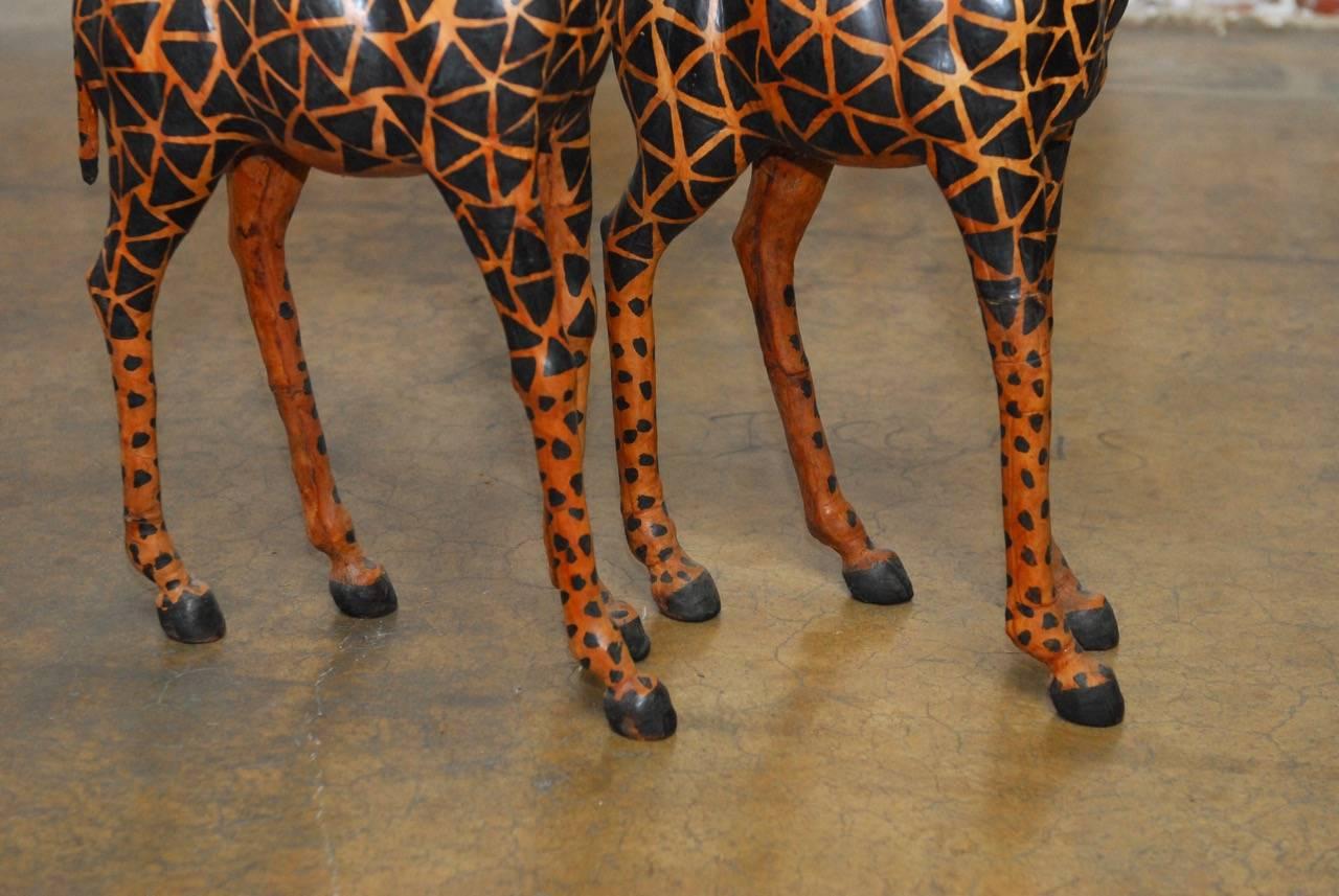 Pair of Painted Leather Giraffe Sculptures 2