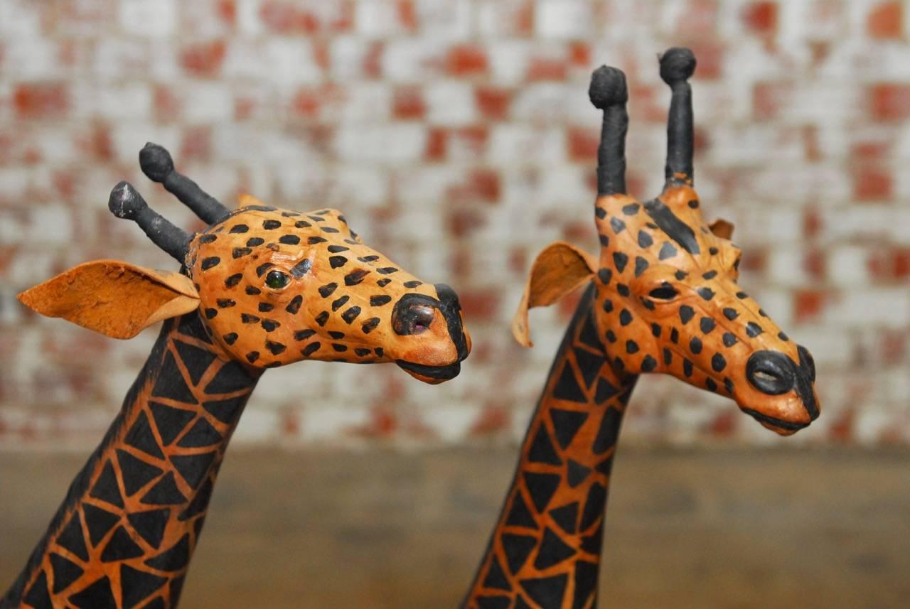 Pair of Painted Leather Giraffe Sculptures 3