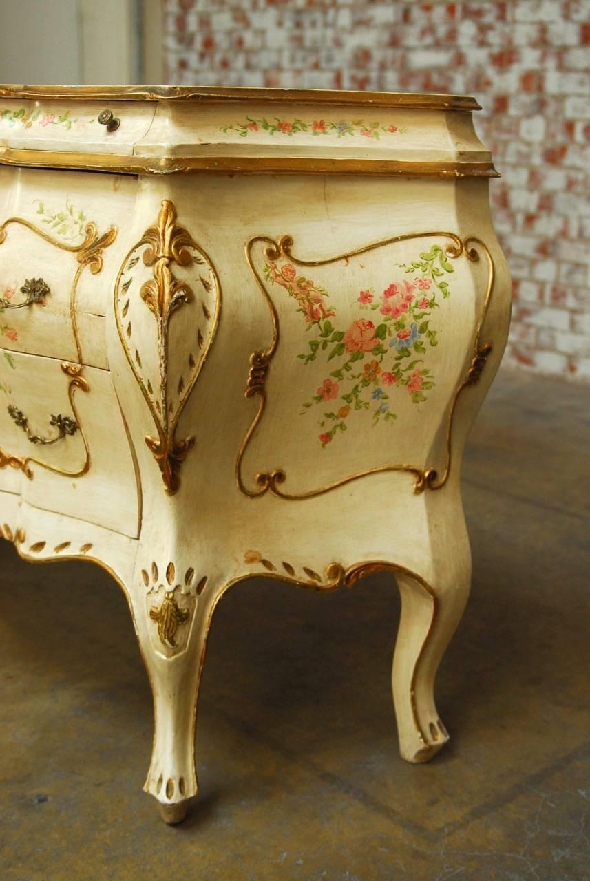 Metal Monumental Venetian Painted and Parcel Gilt Bombe Chest