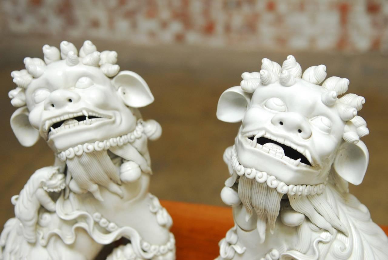 Qing Pair of Chinese Dehua Blanc de Chine Porcelain Foo Dogs
