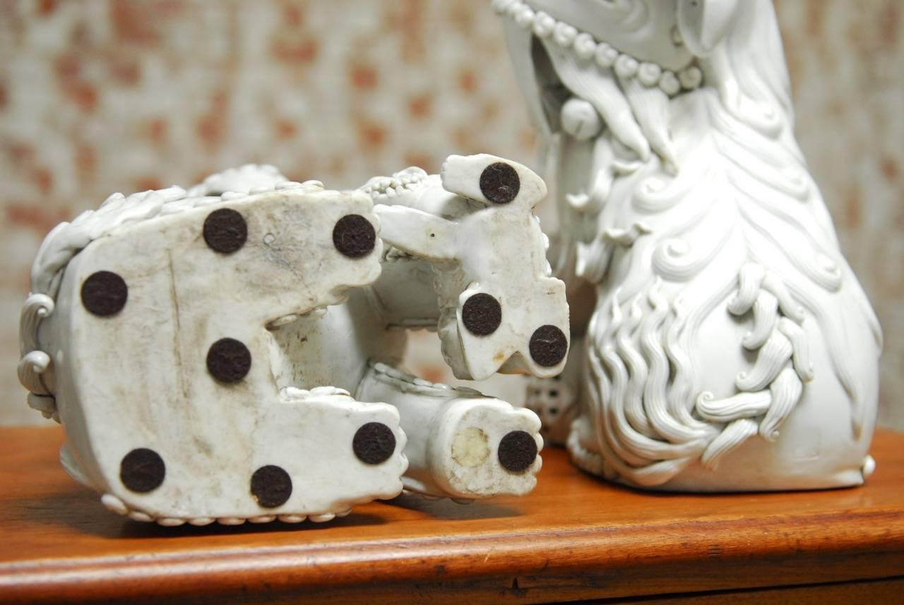 Pair of Chinese Dehua Blanc de Chine Porcelain Foo Dogs 4