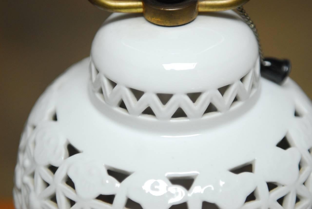 Brass Diminutive Japanese Blanc De Chine Porcelain Table Lamp