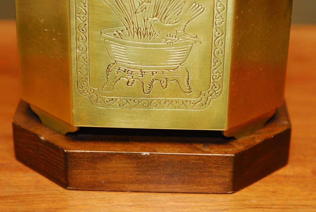 Chinese Incised Brass Tea Canister Table Lamp In Excellent Condition In Rio Vista, CA