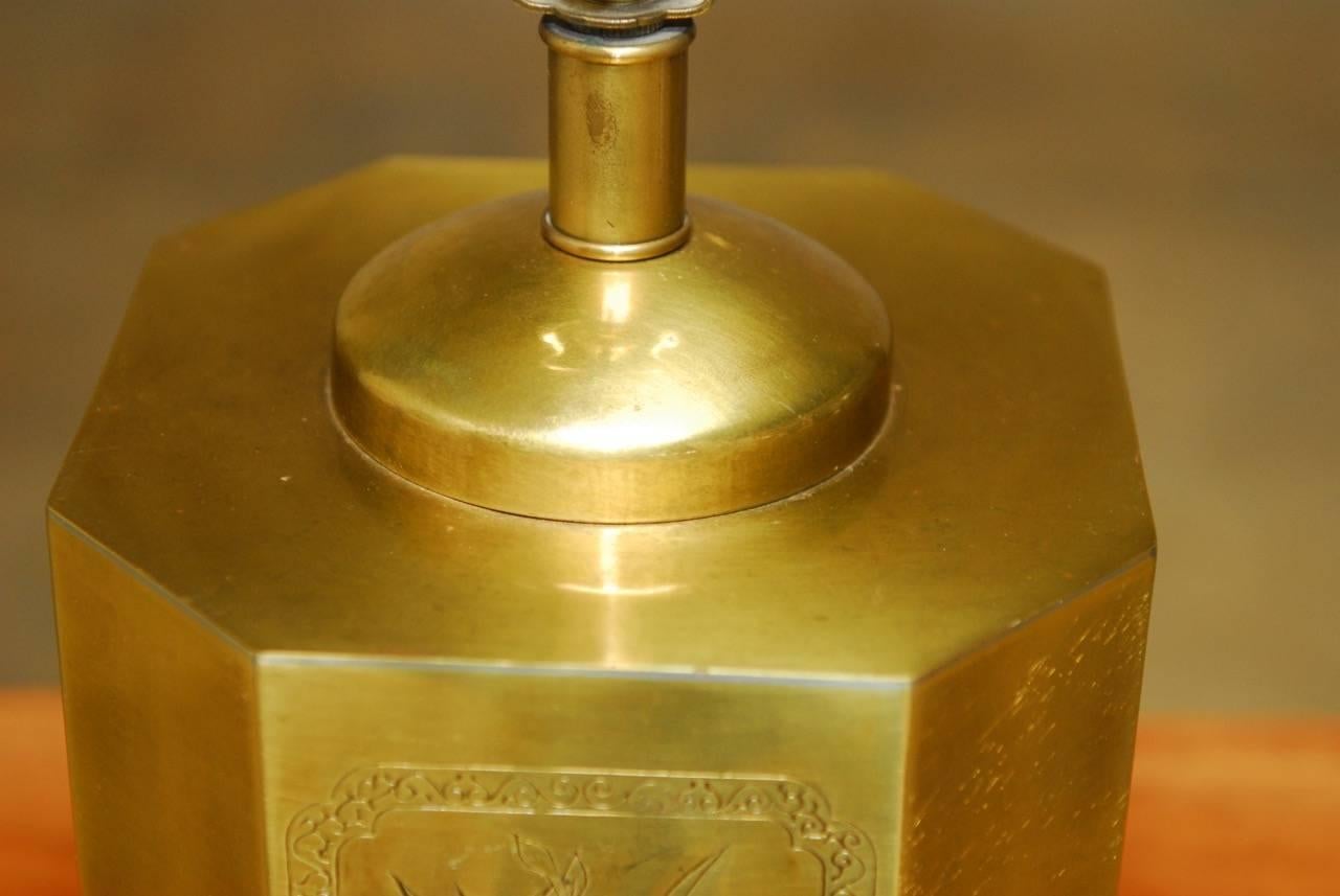 Chinese Incised Brass Tea Canister Table Lamp 1