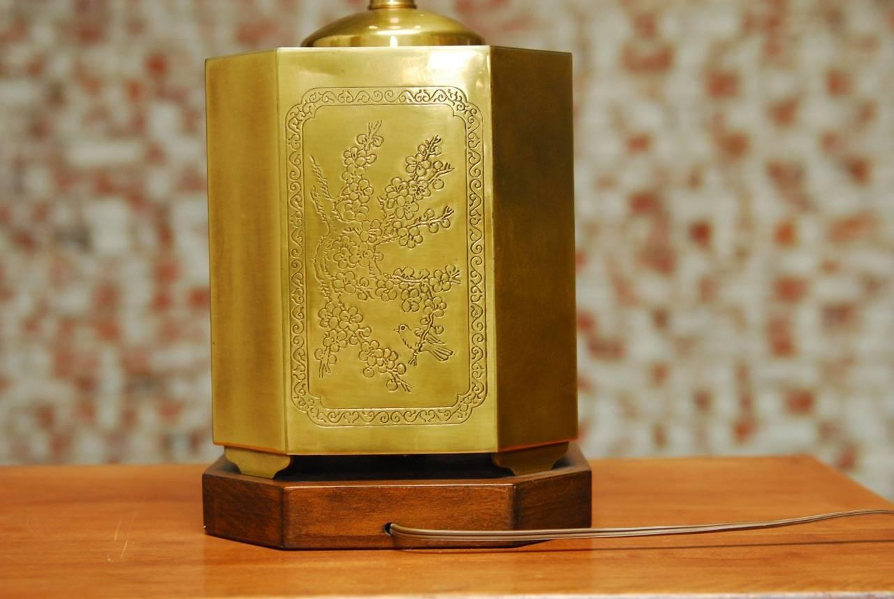 Chinese Incised Brass Tea Canister Table Lamp 3