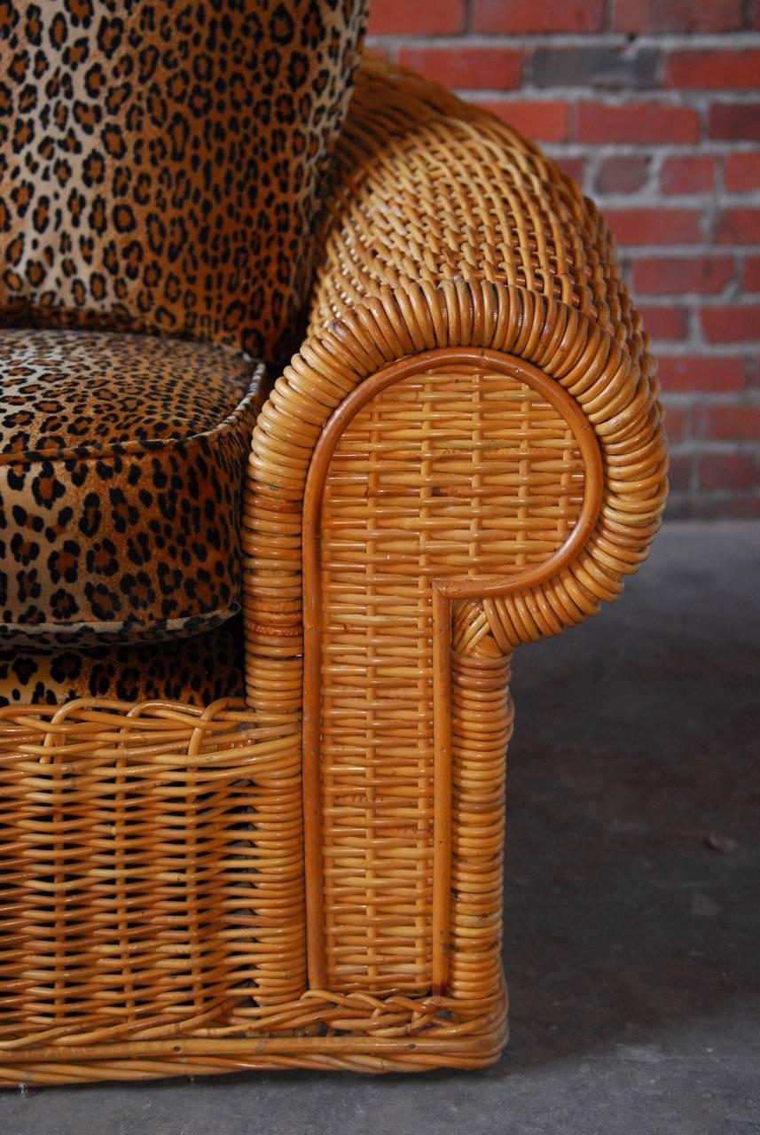 American Michael Taylor Inspired Wicker Armchair with Scalamandre Style