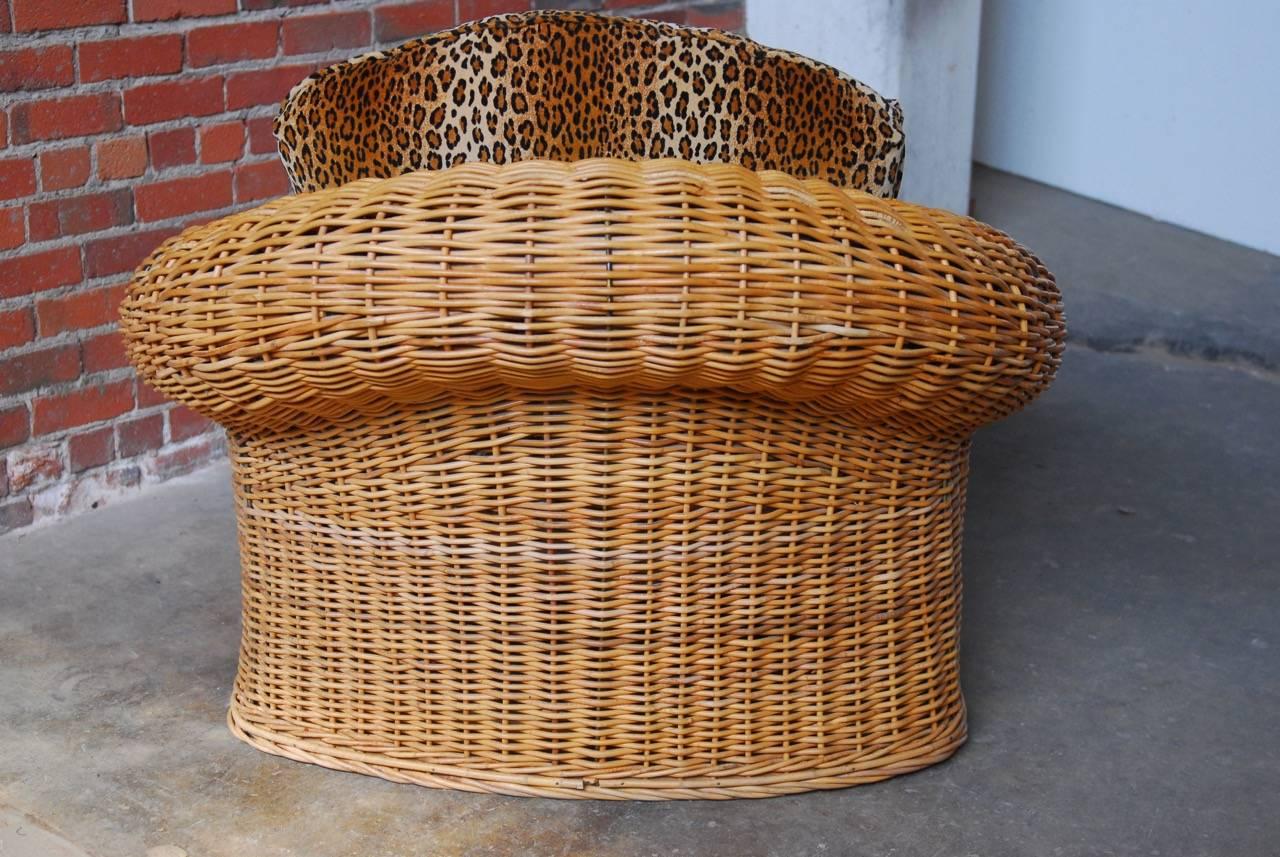 Michael Taylor Inspired Wicker Armchair with Scalamandre Style 1