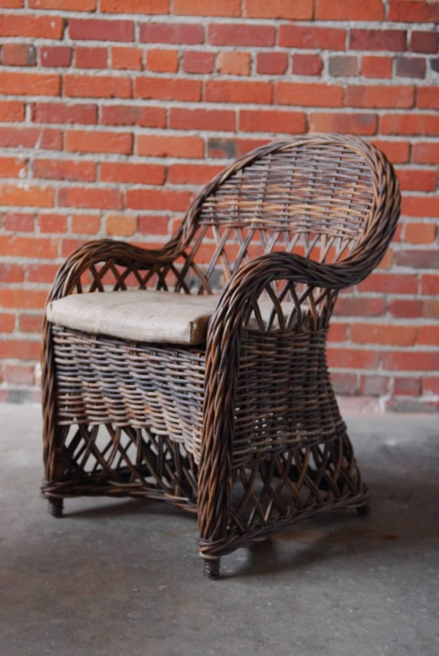 Pair of Bar Harbor Style Woven Rattan Armchairs In Excellent Condition In Rio Vista, CA