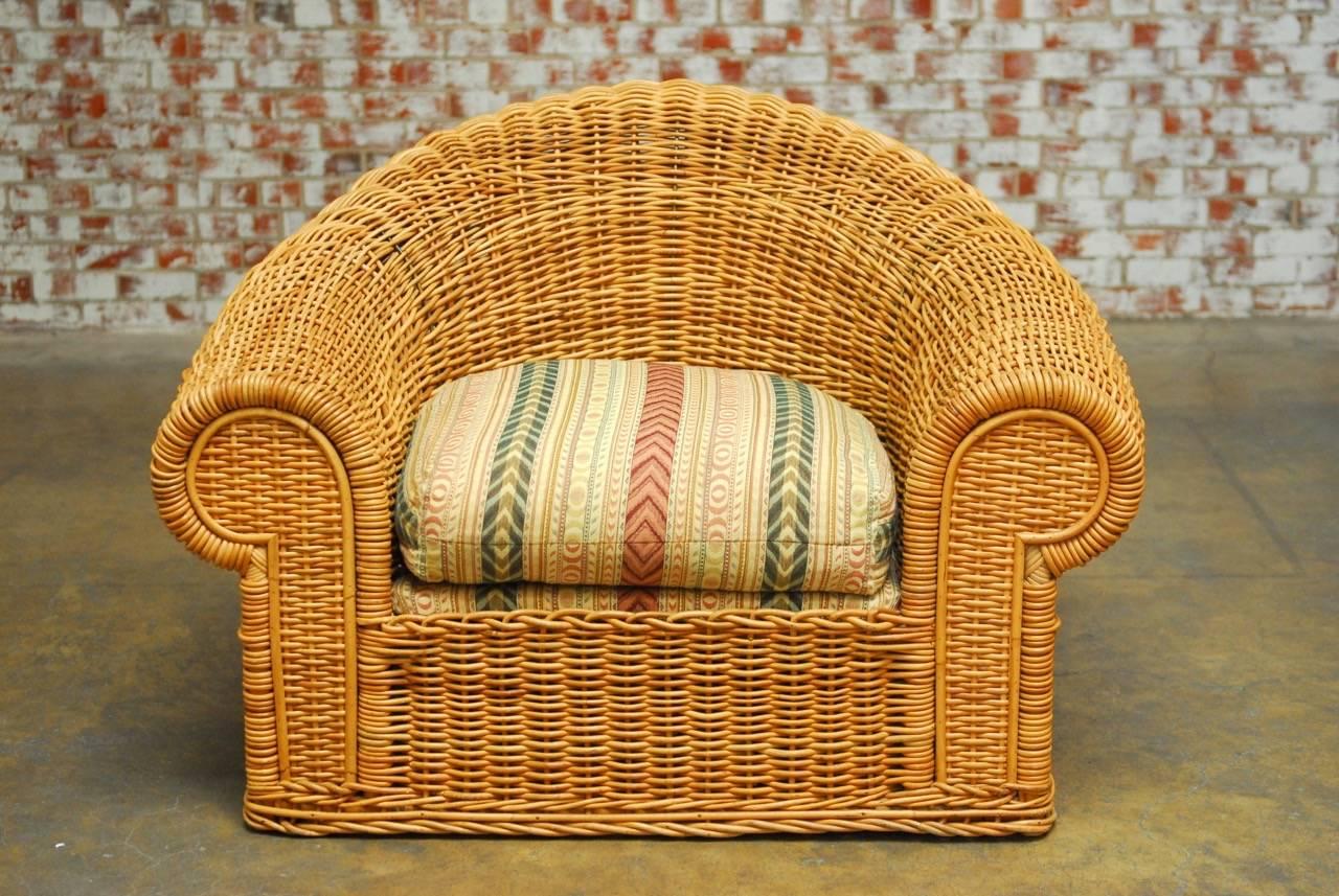 Organic Modern Michael Taylor Inspired Wicker Lounge Chair and Ottoman