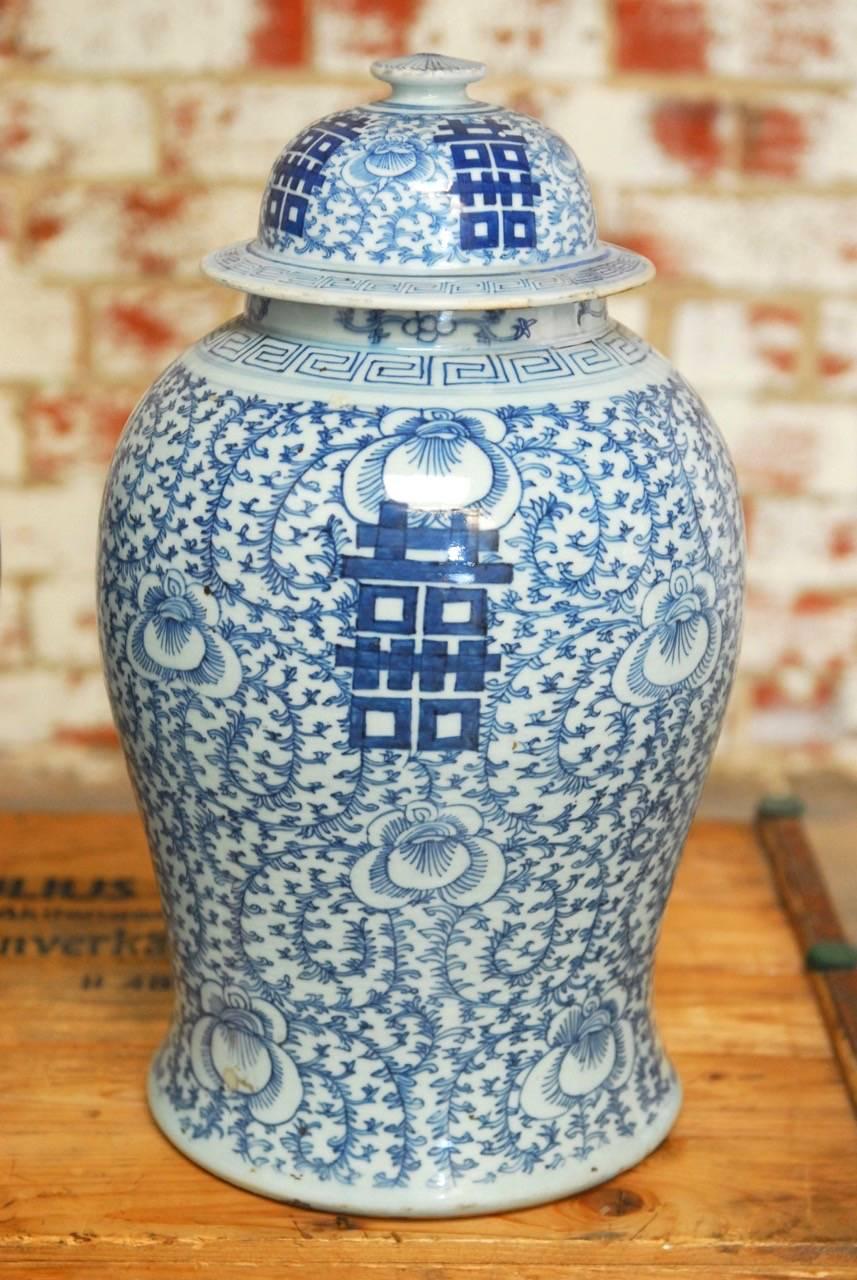 Qing Pair of Chinese Blue and White Porcelain Ginger Jar Vases