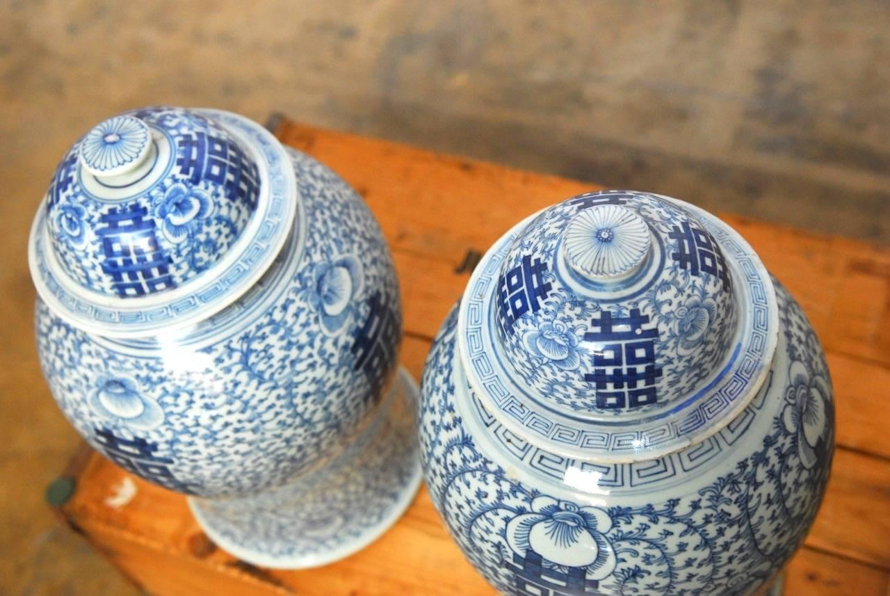 Hand-Crafted Pair of Chinese Blue and White Porcelain Ginger Jar Vases