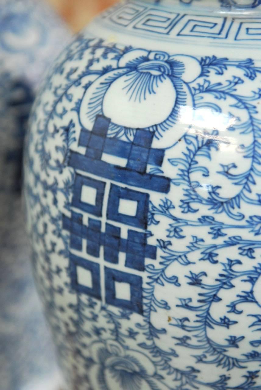 19th Century Pair of Chinese Blue and White Porcelain Ginger Jar Vases