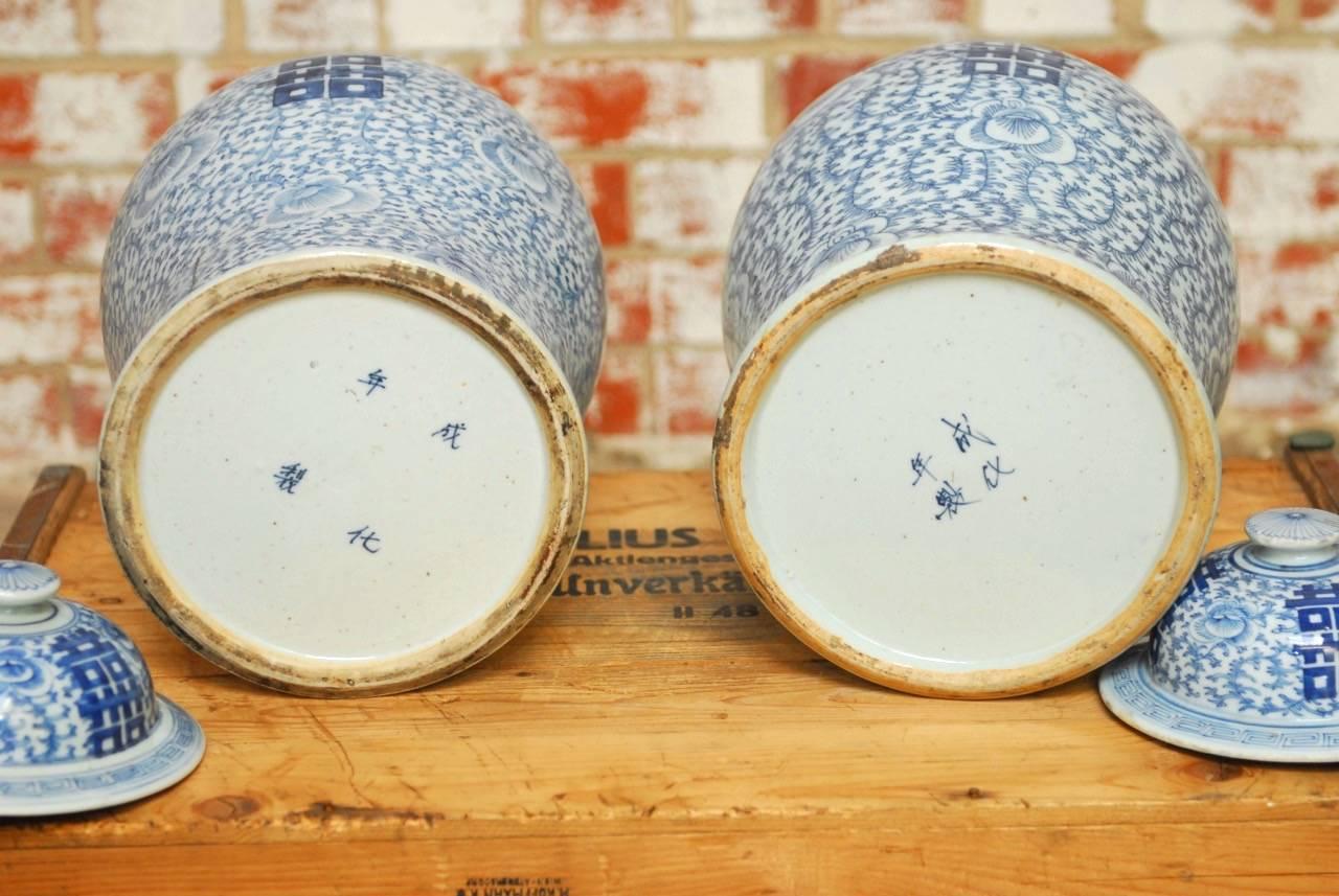 Pair of Chinese Blue and White Porcelain Ginger Jar Vases 2