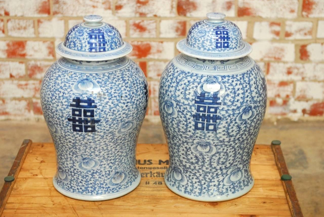 Pair of Chinese Blue and White Porcelain Ginger Jar Vases 3