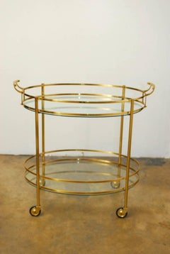 Hollywood Regency Oval Brass Two-Tier Cocktail Bar Cart