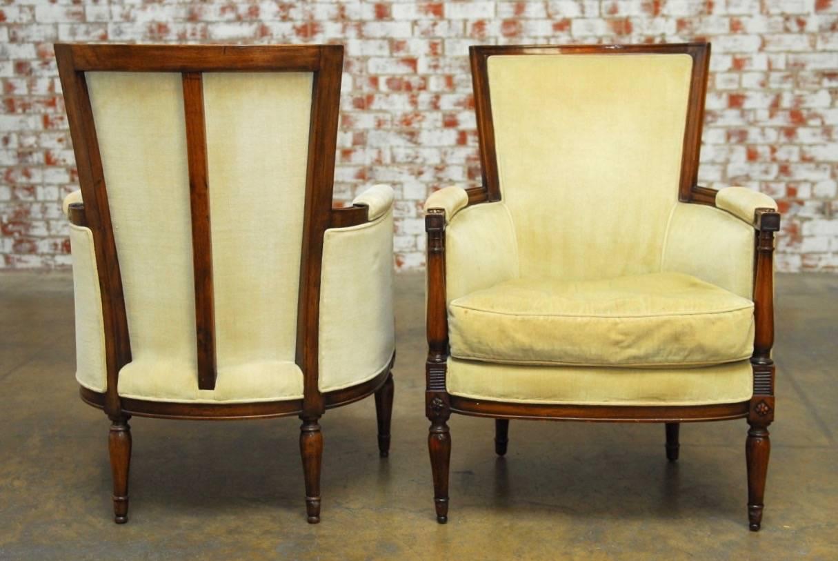 French Pair of Louis XVI Bergeres in the Manner of Jansen