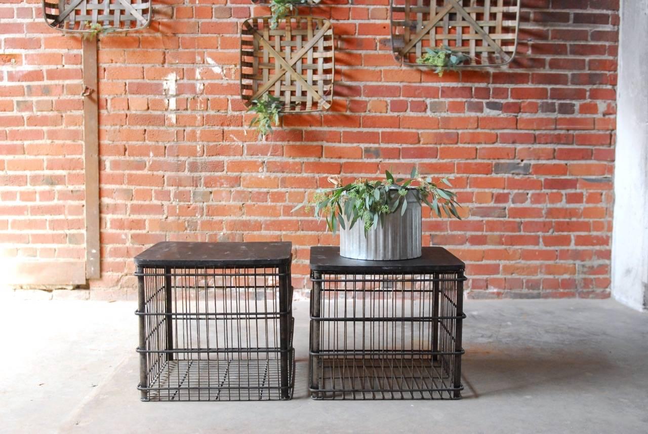Pair of Metal Industrial Style Shipping Bin Side Tables 4