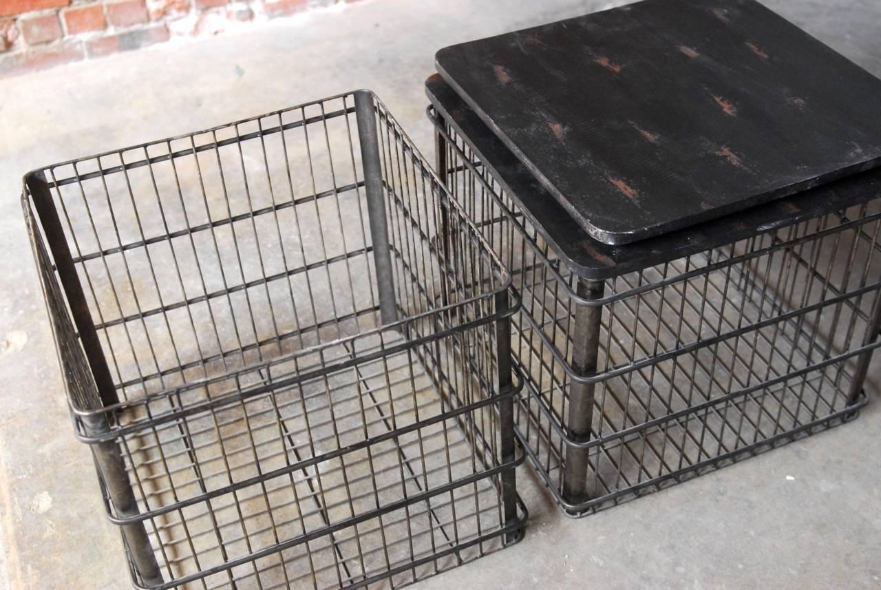 Pair of Metal Industrial Style Shipping Bin Side Tables 3