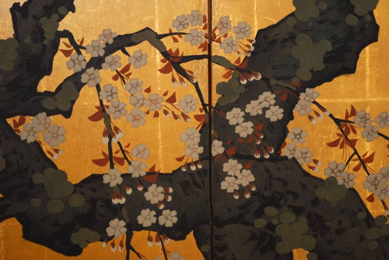 Meiji Japanese Four-Panel Byobu Screen Sakura Cherry Blossom Tree