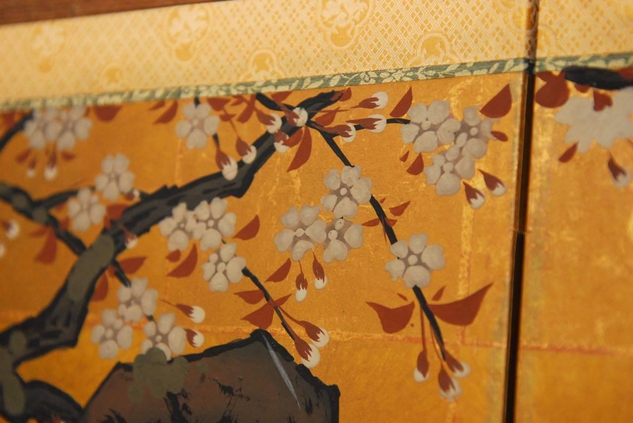 Gilt Japanese Four-Panel Byobu Screen Sakura Cherry Blossom Tree