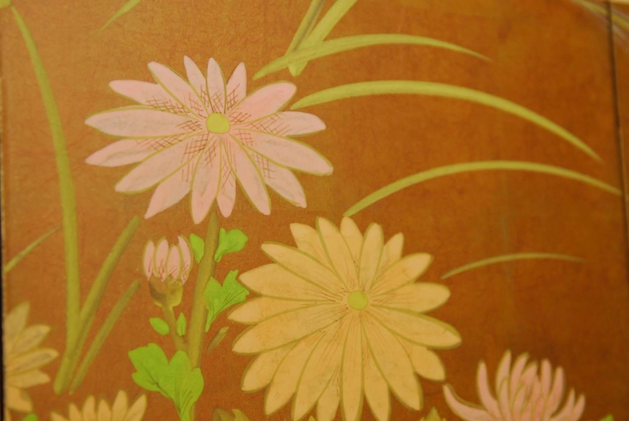 Japanese Four-Panel Byobu Screen of Quail and Flowers 2