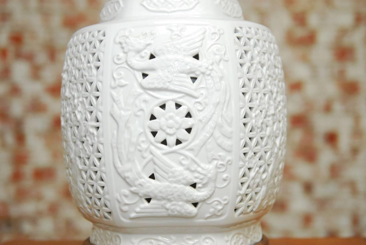 Mid-Century Modern Mid-Century Blanc de Chine Porcelain Vase Table Lamp