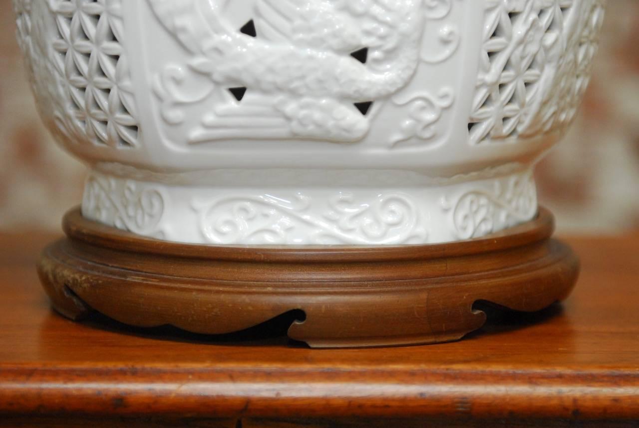 Chinese Mid-Century Blanc de Chine Porcelain Vase Table Lamp