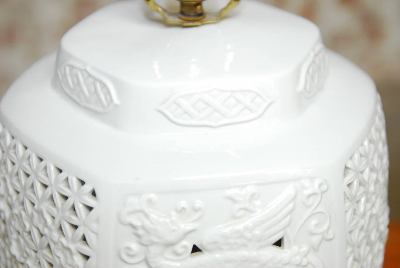 20th Century Mid-Century Blanc de Chine Porcelain Vase Table Lamp