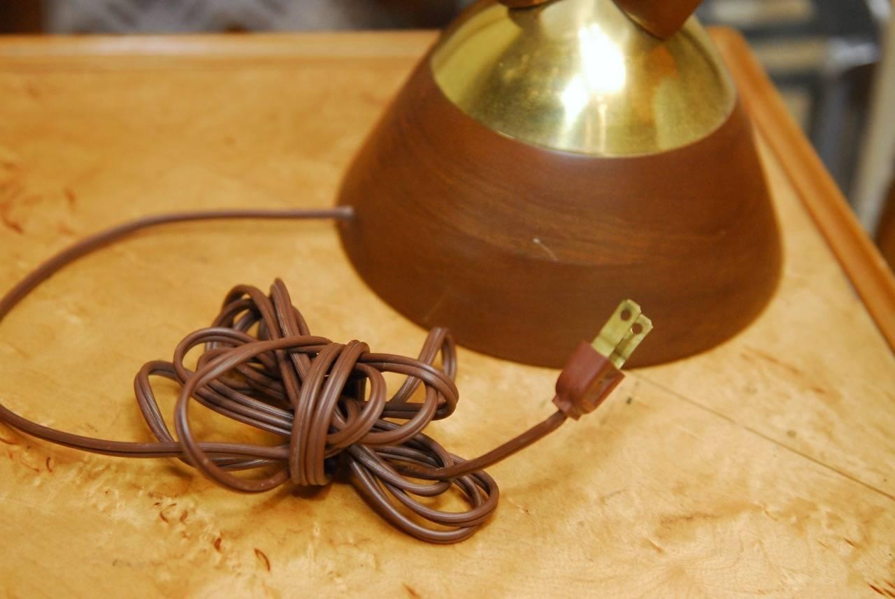 Brass Midcentury Danish Modern Style Teak Rocket Lamp by Modeline