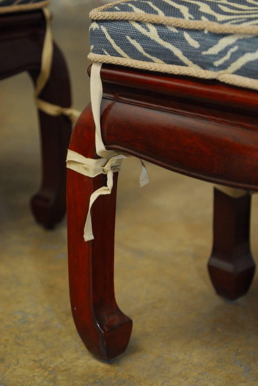 Fabric Pair of Chinese Rosewood Ming Style Foot Stools