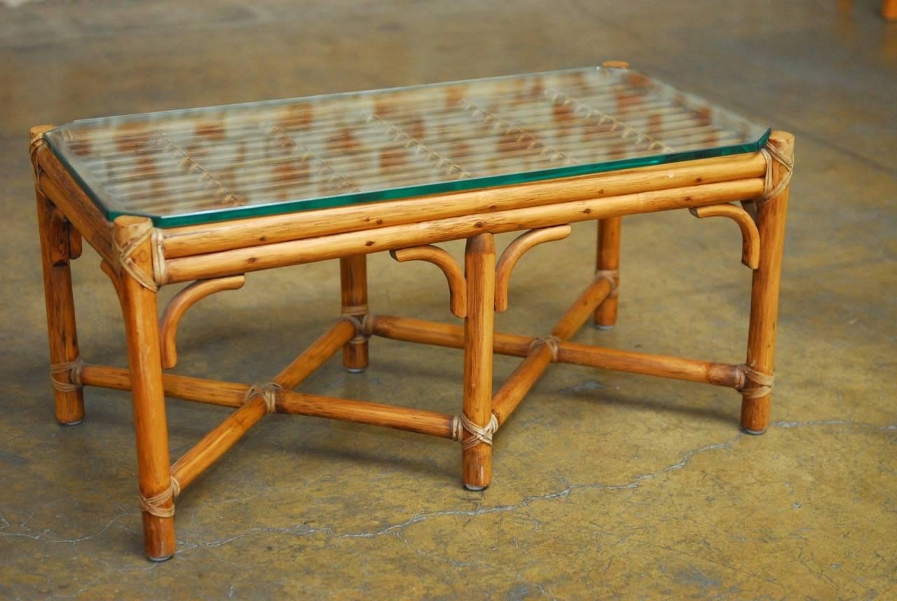 Mid-Century Modern Diminutive Bamboo and Rattan Coffee Table by McGuire