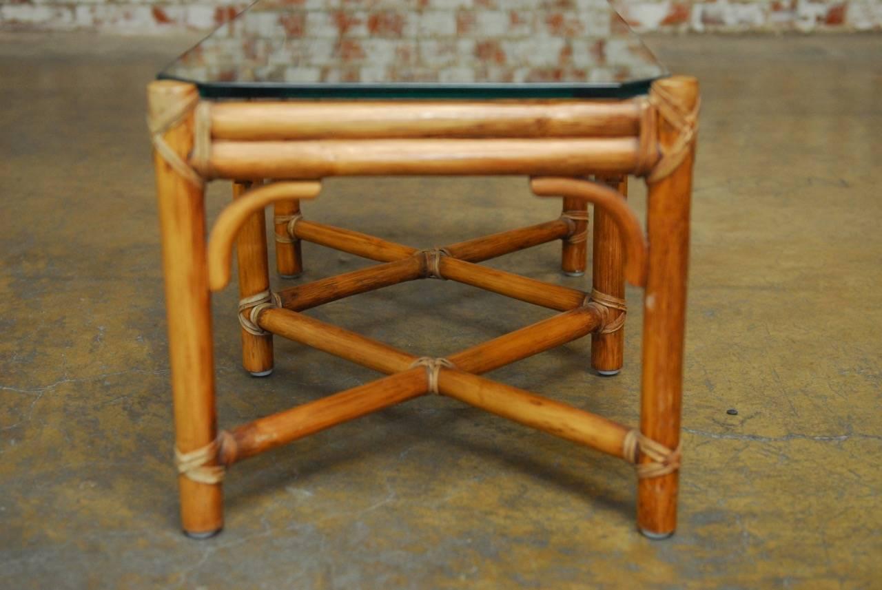 Leather Diminutive Bamboo and Rattan Coffee Table by McGuire