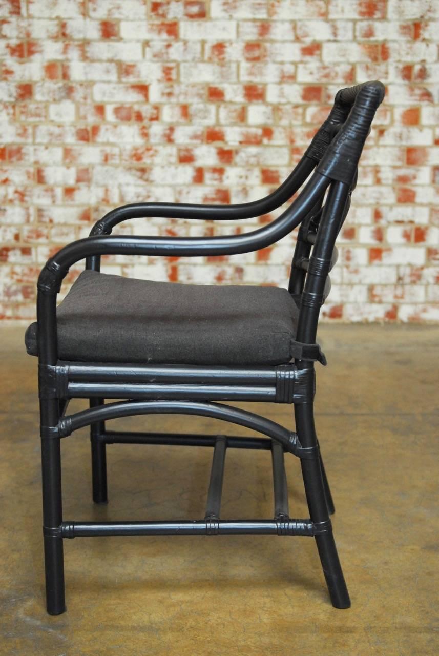 Set of Four McGuire Style Black Lacquer Bamboo Armchairs 1