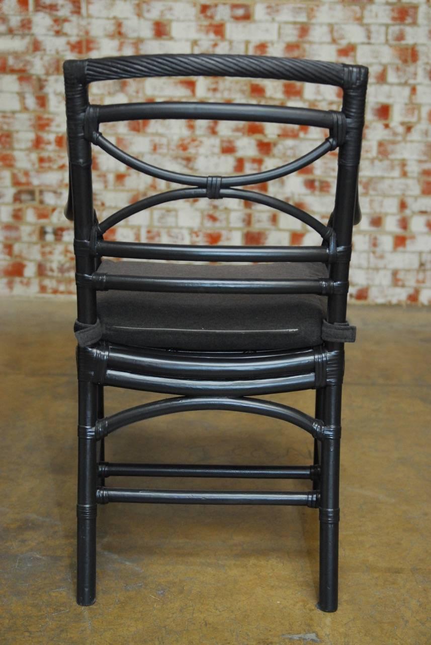 Set of Four McGuire Style Black Lacquer Bamboo Armchairs 3