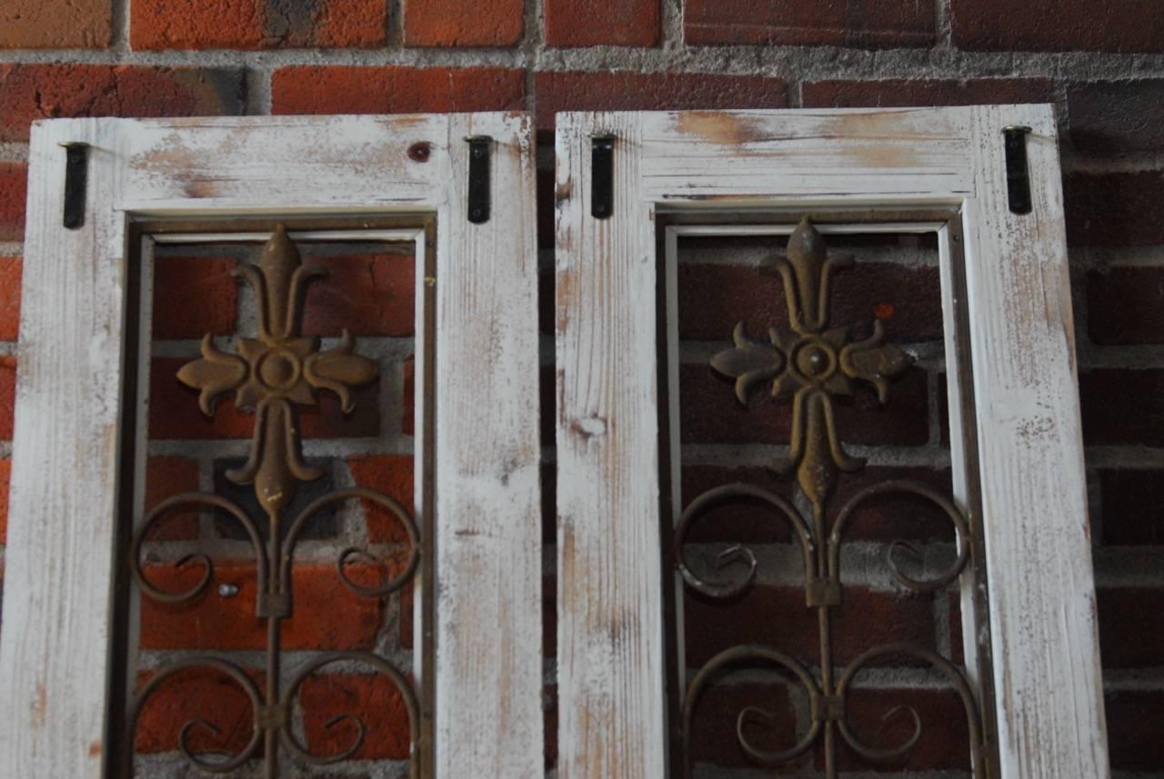 Pair of Pine Window Shutters with Scrolled Ironwork 2