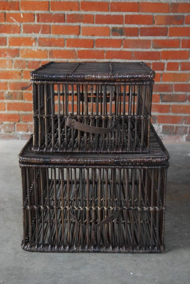 Pair of Willow and Rattan Pigeon Crate Storage Baskets at 1stDibs