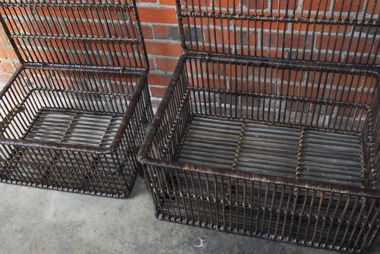 Pair of Willow and Rattan Pigeon Crate Storage Baskets at 1stDibs